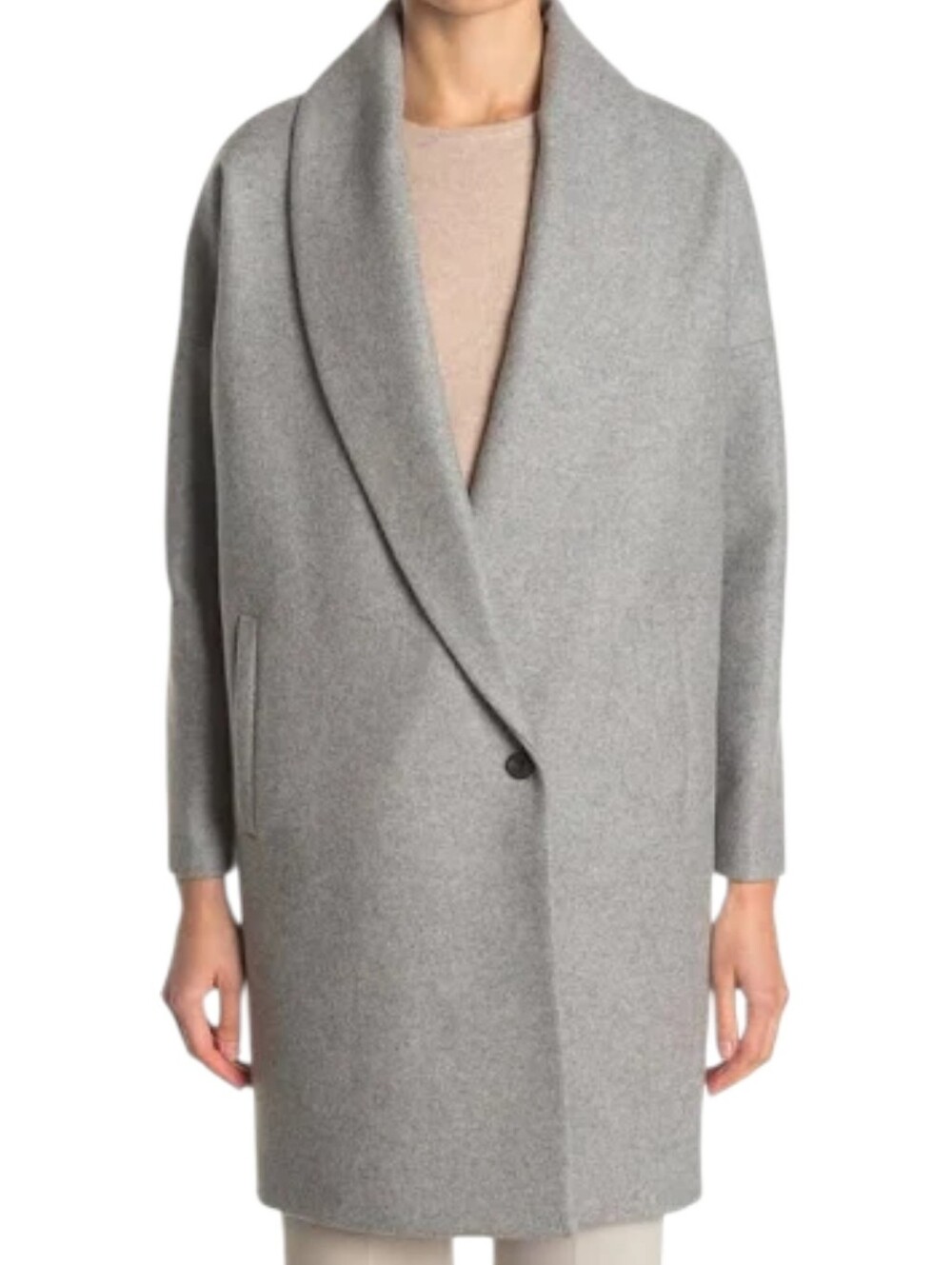 AllSaints Klein Shawl Collar Wool Blend Coat in Light Gray XS